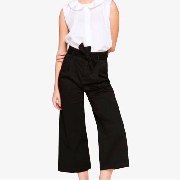 Tara Jarmon Wide Leg Cropped Paperbag Waist Pants Black Size 8